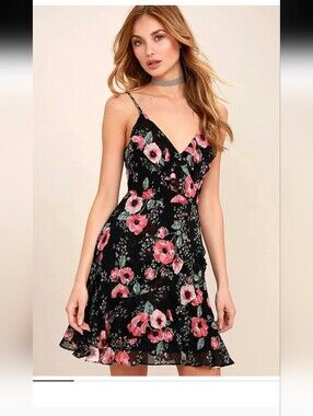Black Swan Black Floral Dress with Pink and Blue Accents